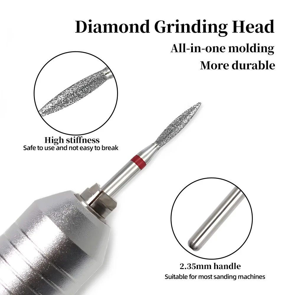 죽은 피부를 제거하고 작은 주머니를 청소하는 러시아식 사전 처리 긴 스핀들 모양의 다이아몬드 네일 파일, Diamond Dri