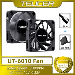 TEUCER UT6010 Fan 12V 0.22A 60x60x10mm 3500RPM Suitable for Small Server, 3D Printers, LED Lamps, Laptop Cooling Cooling Fan