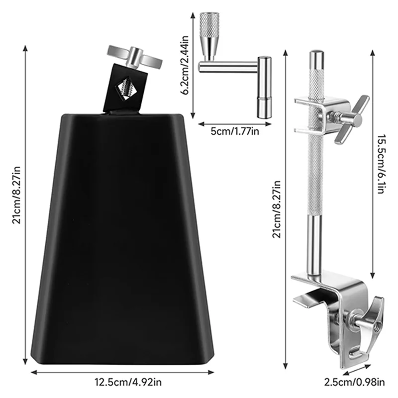 

ABST 6 Inch Cowbell And Cowbell Clamp, Adjustable Standard Cowbell Mount Holder, Percussion Accessory, Drum Key