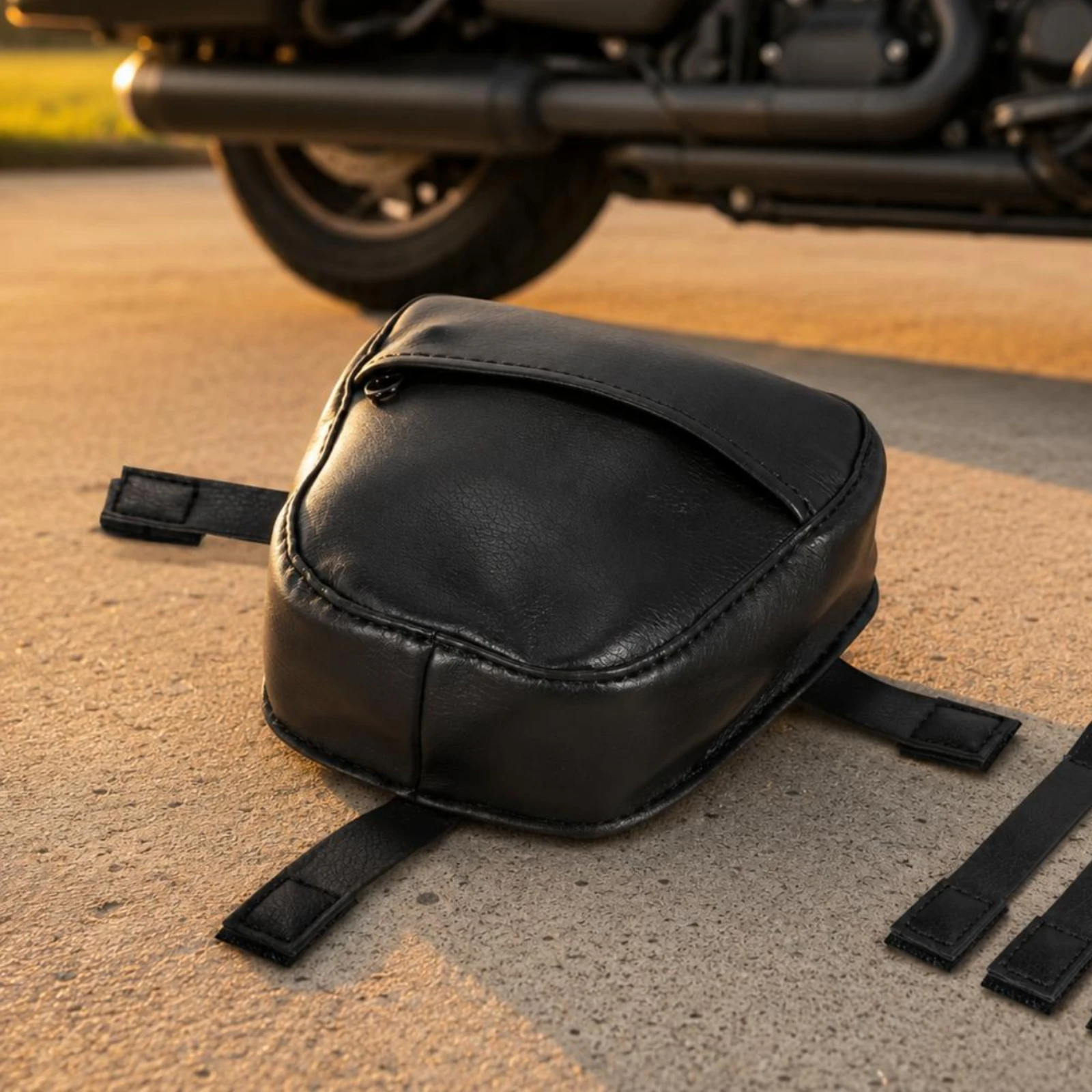 Picture 6: Motorcycle Fuel Cell Bag Stitched Flap Fuel Cell Bag Motorcycle Leather Pouch Compact Stylish