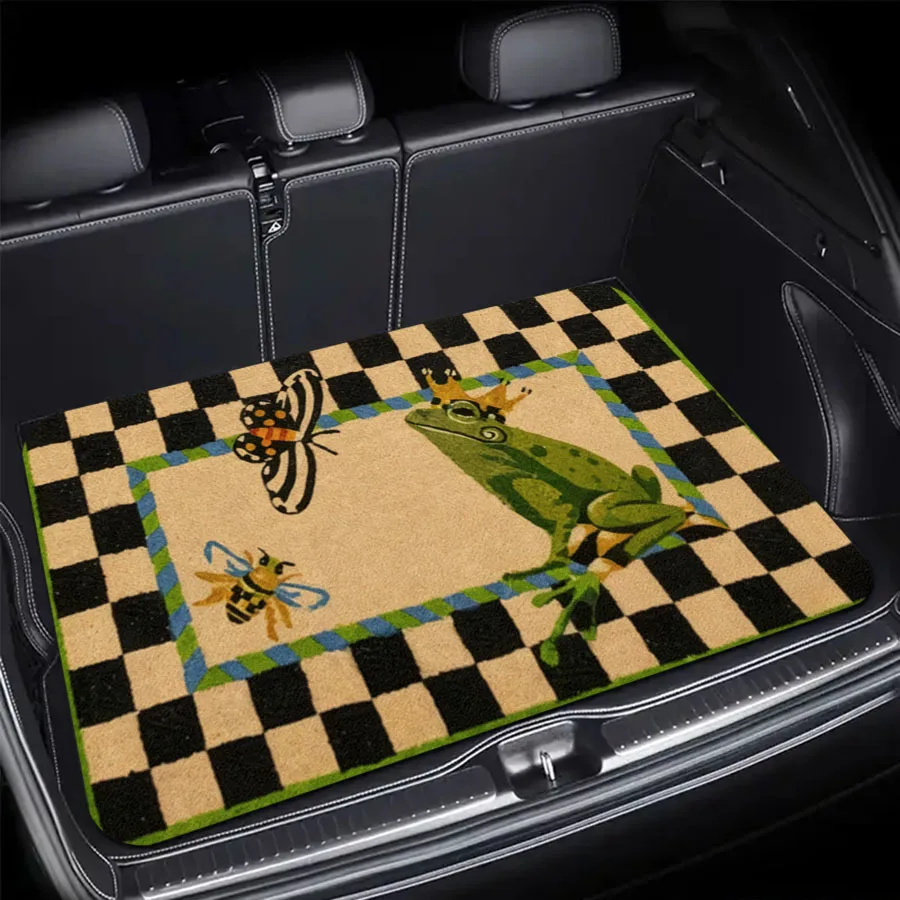 

Universal Car Trunk Mat Checkerboard Crown Frog Print Waterproof Non-Slip Rear Cargo Liner Fit Sedan CUV SUV Auto Decor Carpet