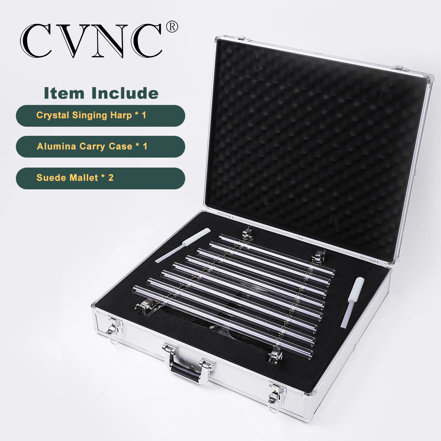 

CVNC 440HZ 8 Note CDEFGABC Quartz Crystal Singing Harp Including Alumina Carry Case Healing Musical Instrument for Sound Therapy