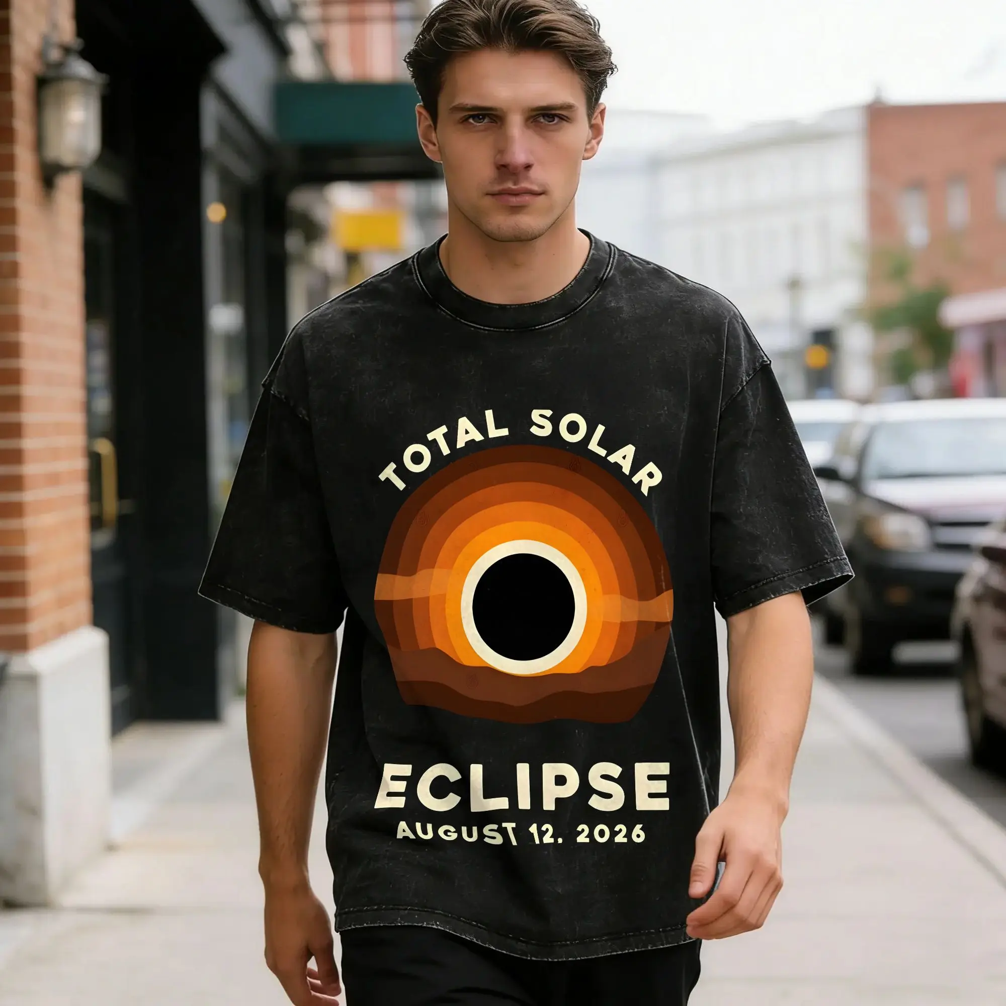 Men Women T Shirt Iceland Total Solar Eclipse August 2026 Washed T Shirts Hipster Summer Tees Y2K Classic Simple Casual Clothing