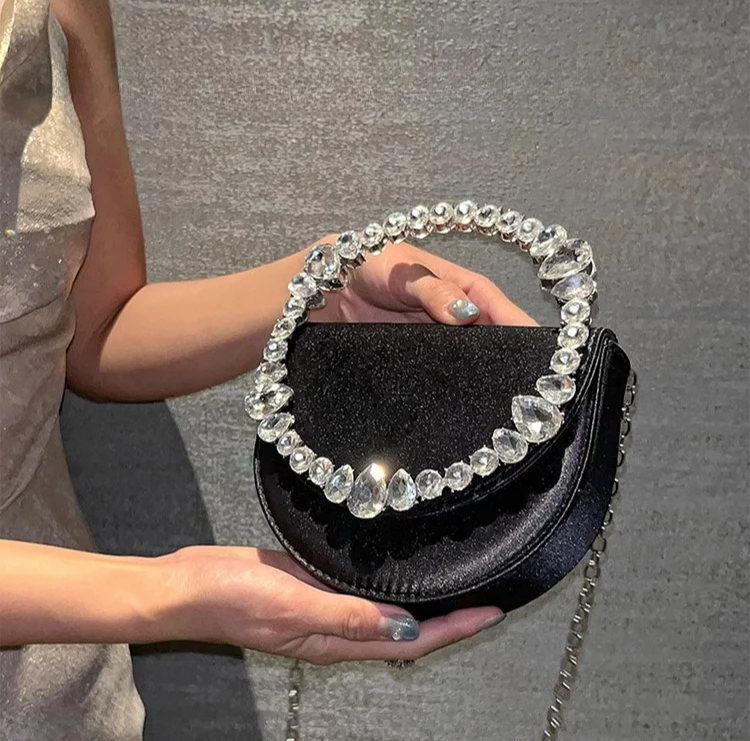 Silk Handbags Rhinestone Crystal Evening Clutch Bags Women Luxury Boutique Chain Shoulder Bag Shiny Diamond Purses Party Wedding
