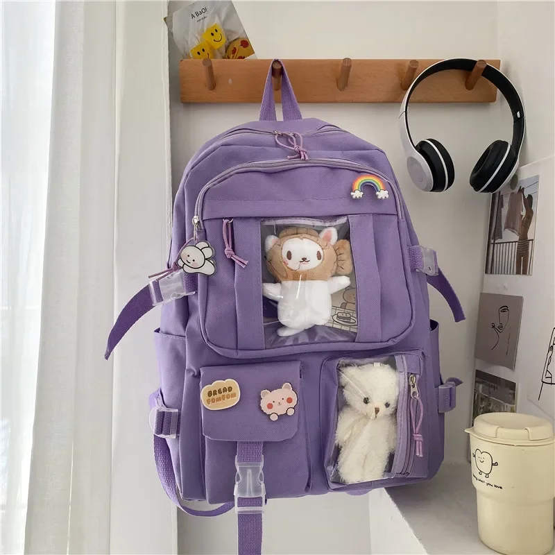 Mochila de nailon multibolsillo de gran capacidad para mujer, bolsa escolar para estudiantes de secundaria, mochila para portátil