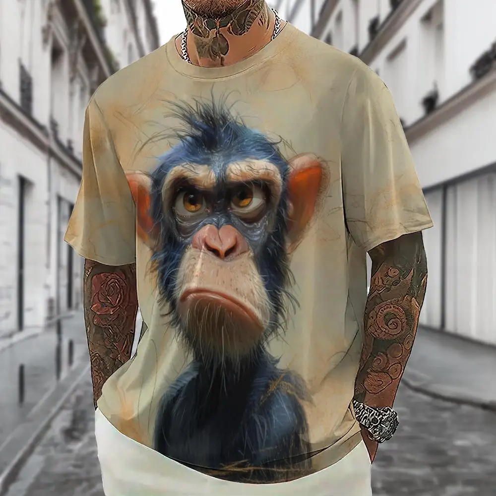 

Summer Men's Short Sleeve T-shirt Emotional Monkey Print Funny Sublimation Loose Fit T-shirt For Men Cute Animal Stylish Men Top