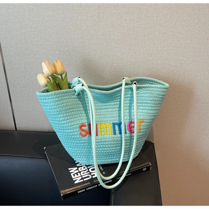 

2025 Woven Beach Tote Bag for Women Large Capacity Shoulder Bag with Detachable Strap Vacation Must Have