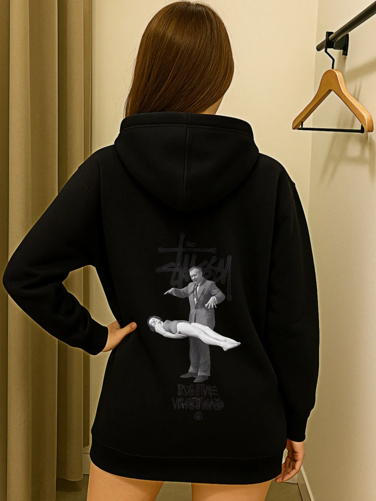 Muziek - Essentiële hoodie met grafische print, casual esthetisch ontwerp, zachte stof, casual dagelijkse kleding, voor tieners