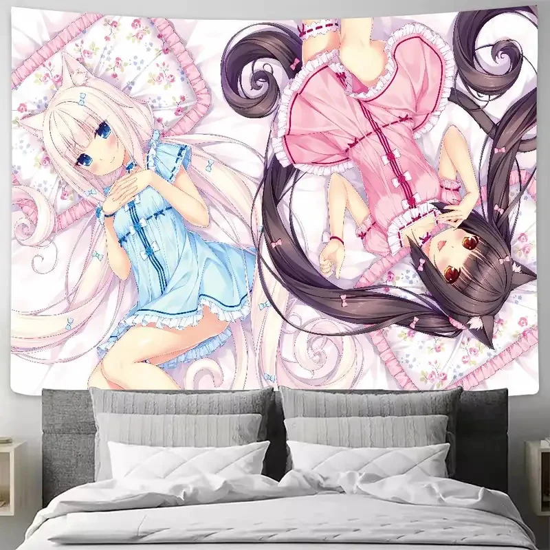 Kawaii HOT Girl Nekopara Tapestry Decoration Bedroom Dormitory Background Cloth Holiday Home Party Living Room Club Tapestry