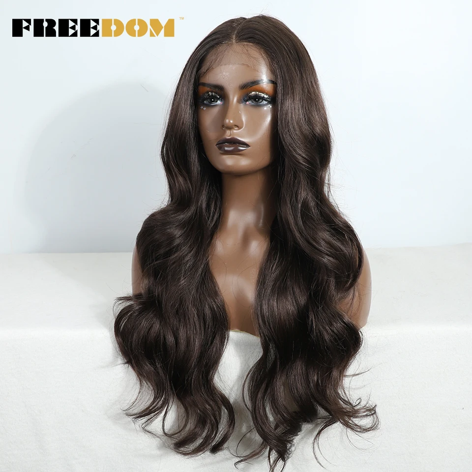 FREEDOM Synthetic Lace Front Wigs For Women Natural Wig Woman Body Wave Brown Ombre Grey Lace Wig Heat Resistant Cosplay Wig