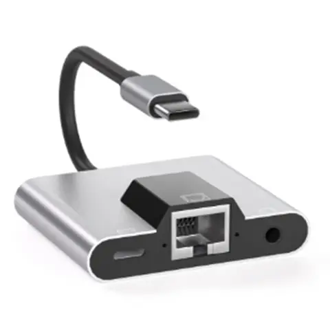 노트북 휴대폰용 C타입-이더넷 LAN 네트워크 어댑터 허브, USB C-3.5mm 오디오 PD 고속 충전 도킹 스테이션