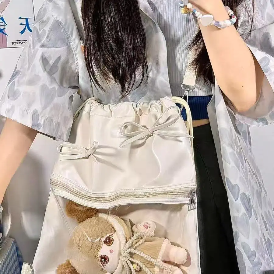 JIAERDI الحلو لطيف القوس الرباط حمل حقيبة المرأة أنيمي شفافة سعة كبيرة Ita حقيبة السيدات اليومية عارضة تنوعا على ظهره