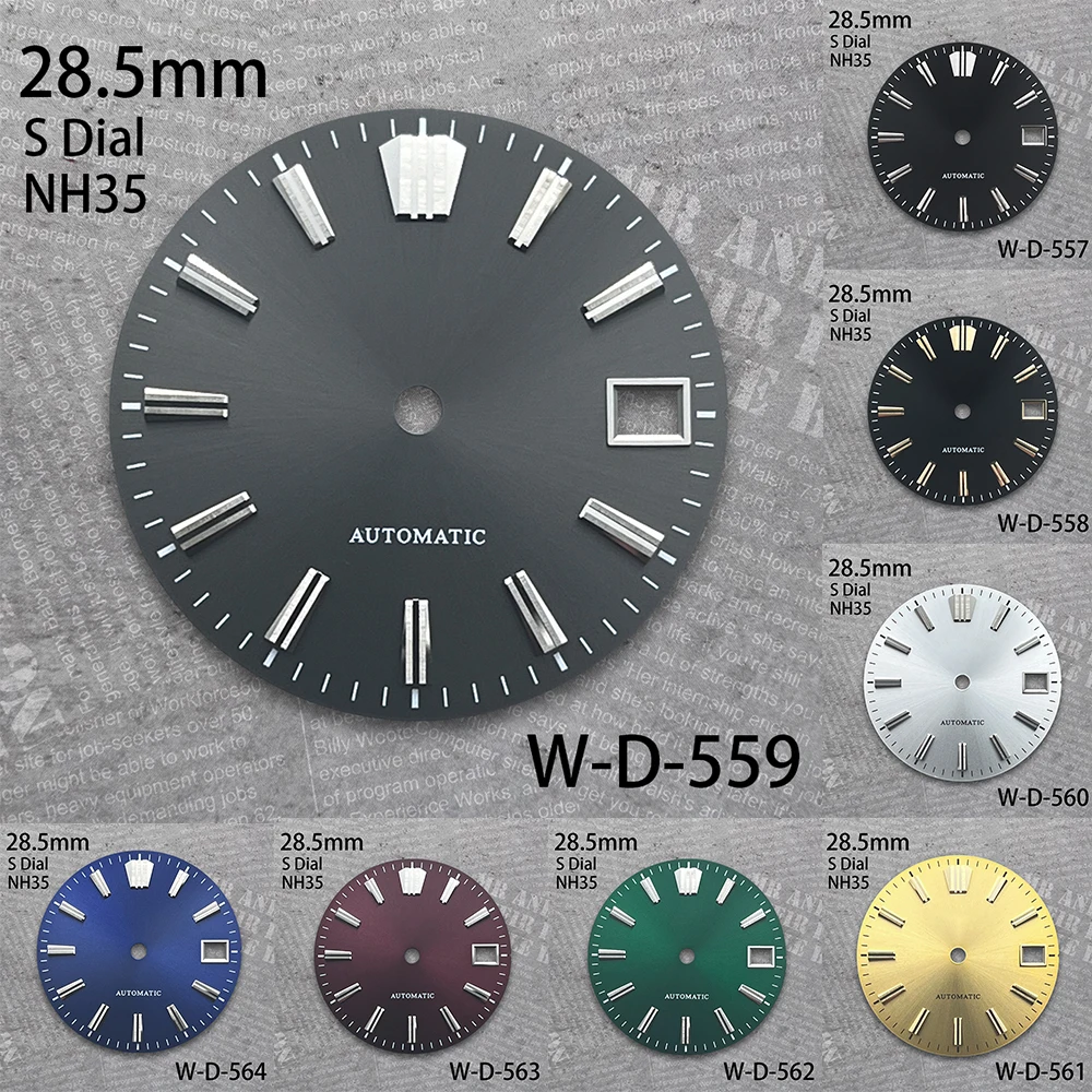 28.5mm S Dial Fit NH35/NH36/4R/7S Movement Applied Index Riveted Sunray Dial For mechanical Watch Modification Accessories