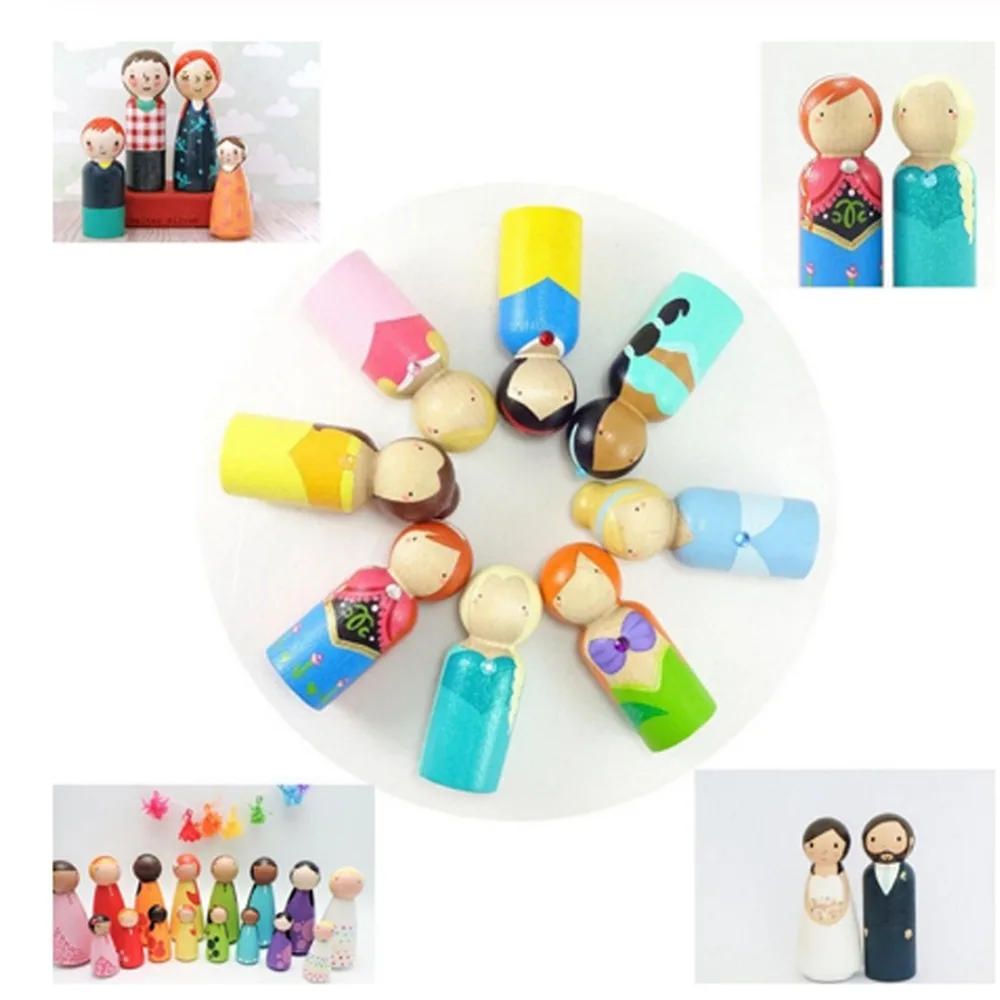10pcs Interesting 75mm Size Wooden Peg Dolls Natural Wood Painting Dolls DIY Dolls Art Projects