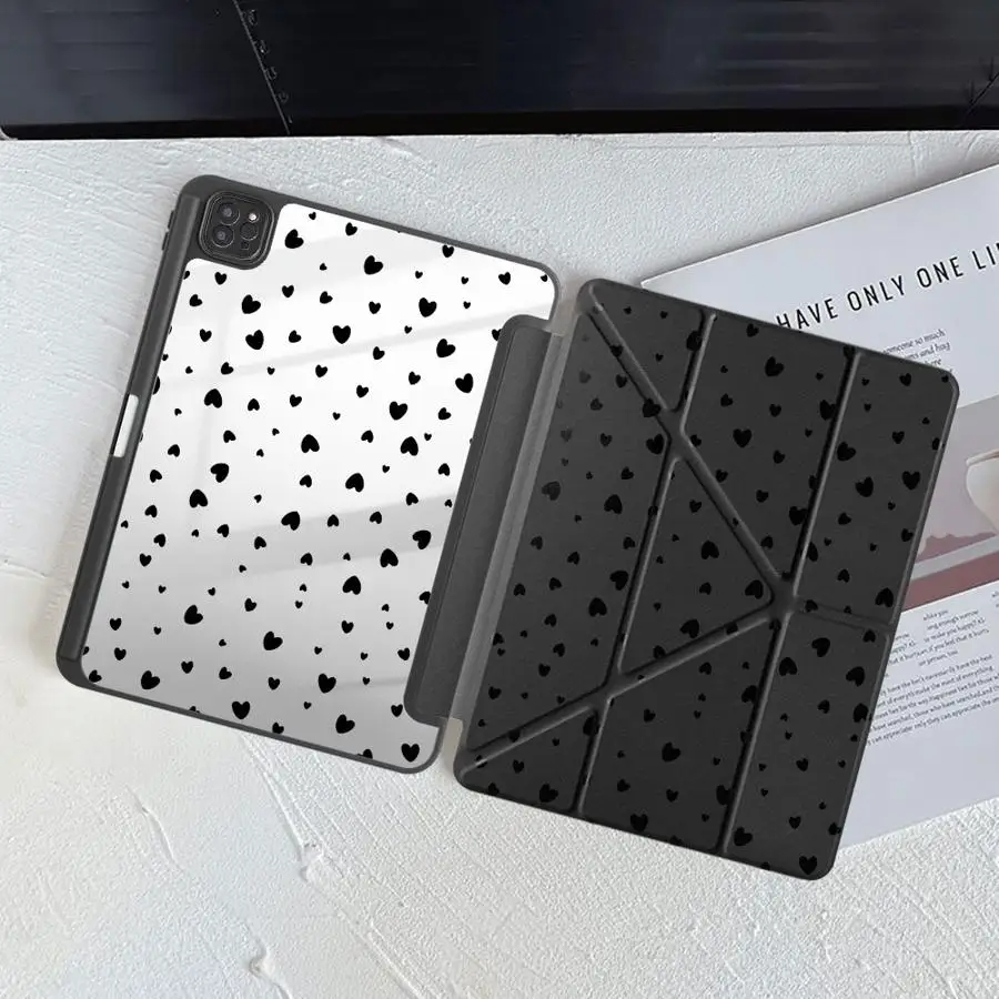 Simple Black Heart Holder Cover Tablet Case For iPad Mini 6 7 Pro 11 10 9 8 7 th 12.9inch Air 4 5 M3 M2 M4 11inch Pro 2025