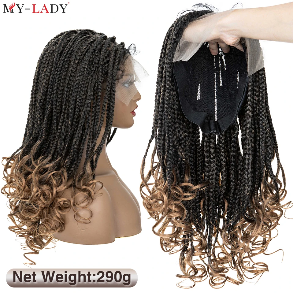 My-Lady 18inch Synthetic Front Lace Wig Box Braided Wigs Curly Ends Afro Dreadlocks Knotness Braiding Wig Black Women Daily Use