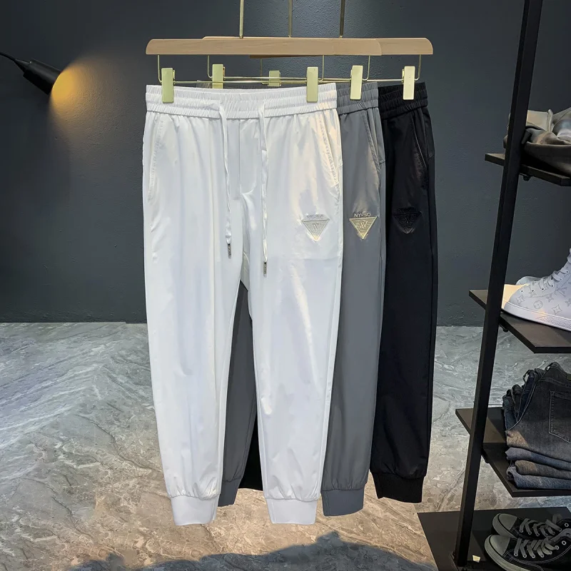 

Summer breathable sports casual pants men's thin stretch trendy brand embroidered fashionable quick drying pants