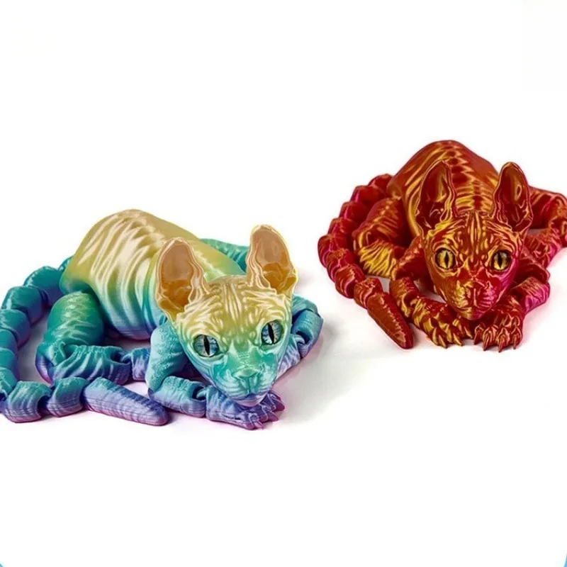 3D Printed Sphynx Cat Animals Toy Realistic Hairless Figurine Articulated Cat Fidget Toy for Cat Lovers Collector Xmas HomeDecor