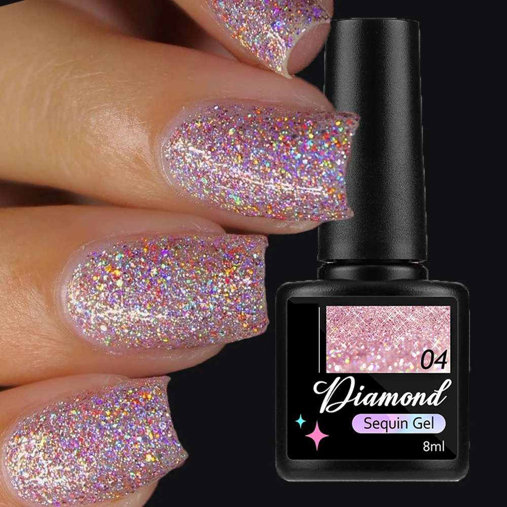 Esmalte de Gel para uñas, 9 colores de purpurina, Diamante reflectante, 8ml, láser brillante, Gel para manicura UV