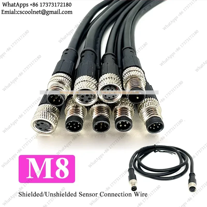 JS01 2M M8 3 4 5 6 8 Pin Aviation Sensor Plug Straight Elbow Connector Male Female Waterproof Cable Injection Molded Wire