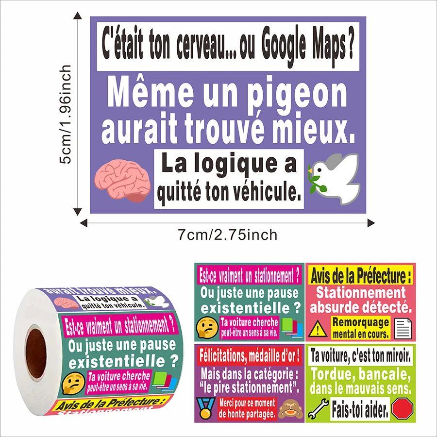 150 Pcs Funny  French Parking Warning Stickers - Matte Finish, 7x5cm/2.75x1.57 Inch, Humorous Car Reminder Labels
