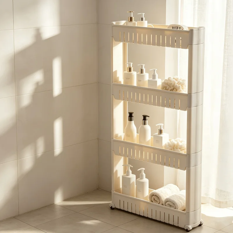 3/4 Layers Ultra-Narrow Storage Cart With Wheels And Crevice Shelf, Under-Desk Refrigerator Side Organizer