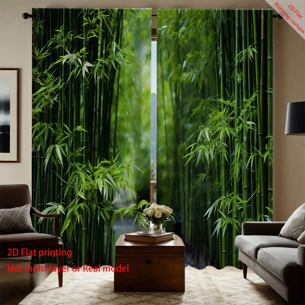 Green bamboo forest printed curtains, home decoration, bedroom, living room balcony, garden and office sunshade curtains