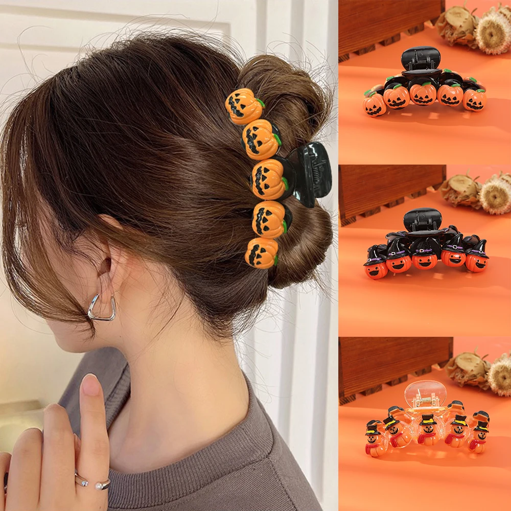 Halloween Fashion Hair Claw Pumpkin Cute Ponytail Hairpin Hair Clips For Girls Festival Hair Accessories Headwear Crabs Clip