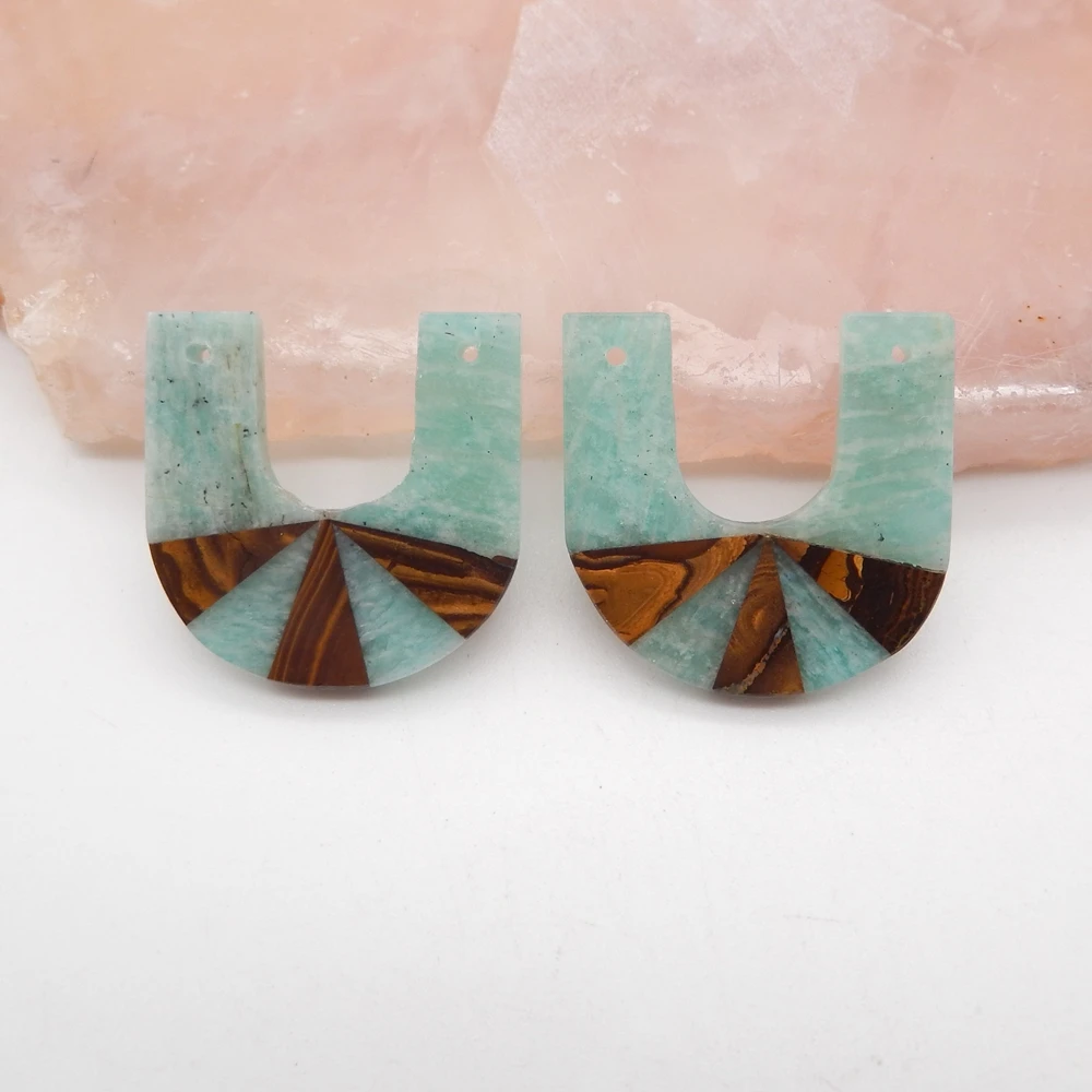 Natural Amazonite and Boulder Opal Intarsia Earring Beads For Womens,Unique Gift Handmade DIY Semiprecious Stone Jewelry