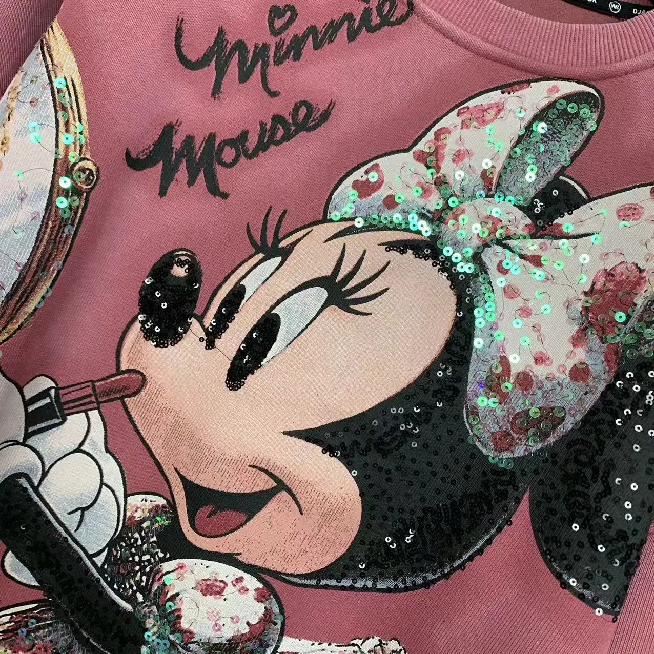 Herfst Winter Fleece Heavy-duty Strass Lippenstift Minnie Cartoon Losse Mode Verdikte Sweatshirt met Ronde Hals voor Dames