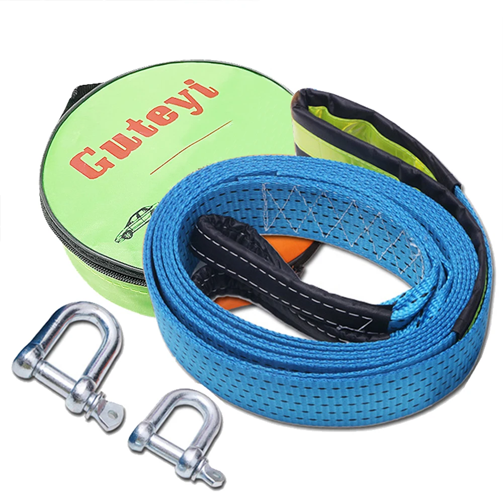 4 M 8 Ton Car Towing Rope Belt Cable Belt U-Hook Shackle High Strength Nylon Heavy Duty Auto Emergency Belt Reflective Strip