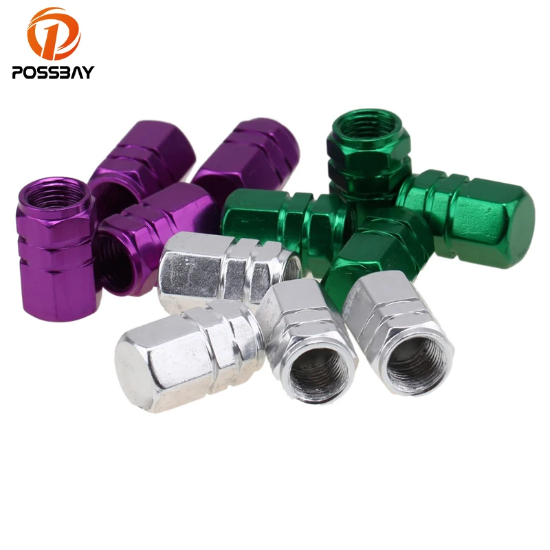 POSSBAY 4Pcs Silver/Green/Purple Auto Motorcycle Accessories AAluminum Car Wheel Tires Valve Caps For BMW Audi VW Toyota