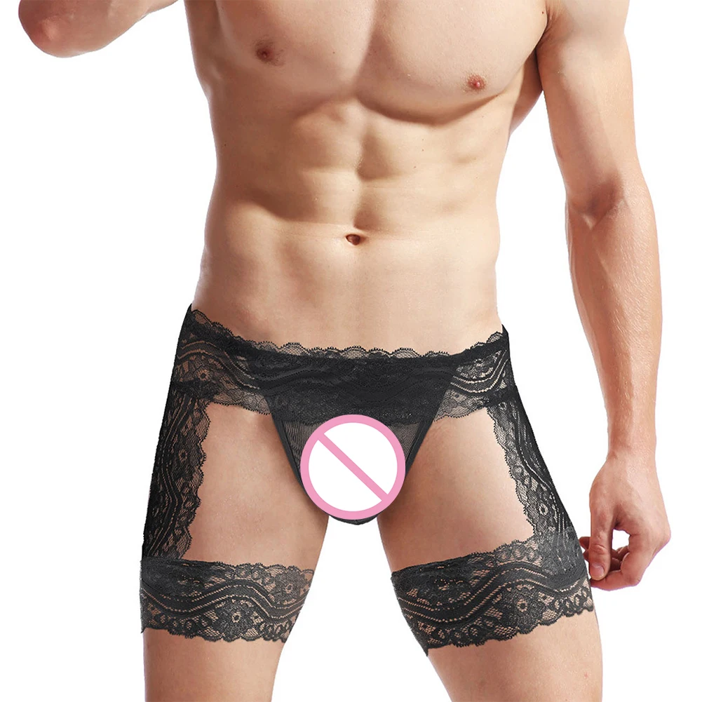 

Men's Sexy Embroidered Erotic Sissy Underwear Lace Thongs Enhance Pouch Bikini Briefs Underpants Solid Tie Male Luxury Thongs
