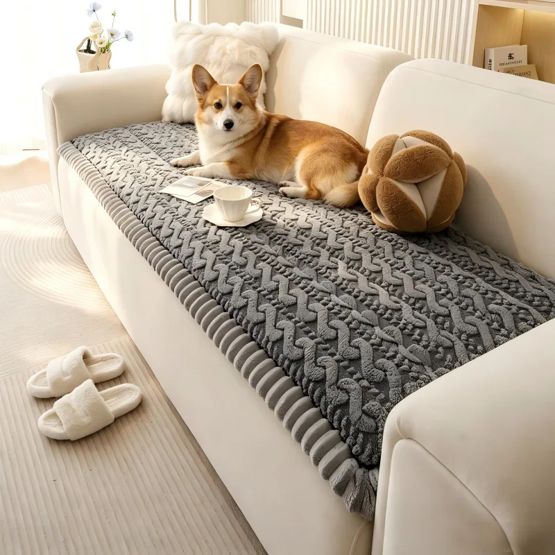 Comfortable Sofa Cushion Winter Thick Straight Row Plush Sofa Cover Stable Anti Slip Mat Integrated Living Room Decoration