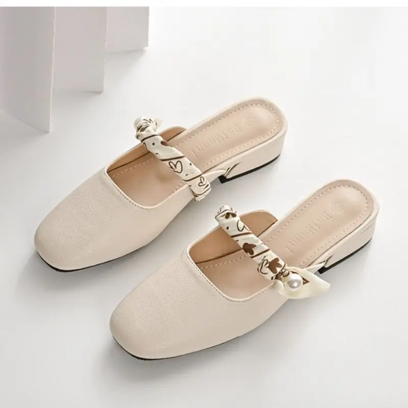 

Coarse heel, half toe, half slipper, women's outerwear, mid heel, cool mop, fairy style dress, sandals