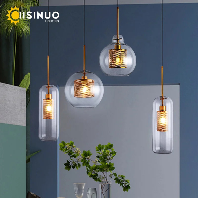 

Glass Ball Bedside Pendant Light Industrial Style Single Head Ceiling Lamp Creative Retro Loft Lighting for Aisle Bar Table Deco