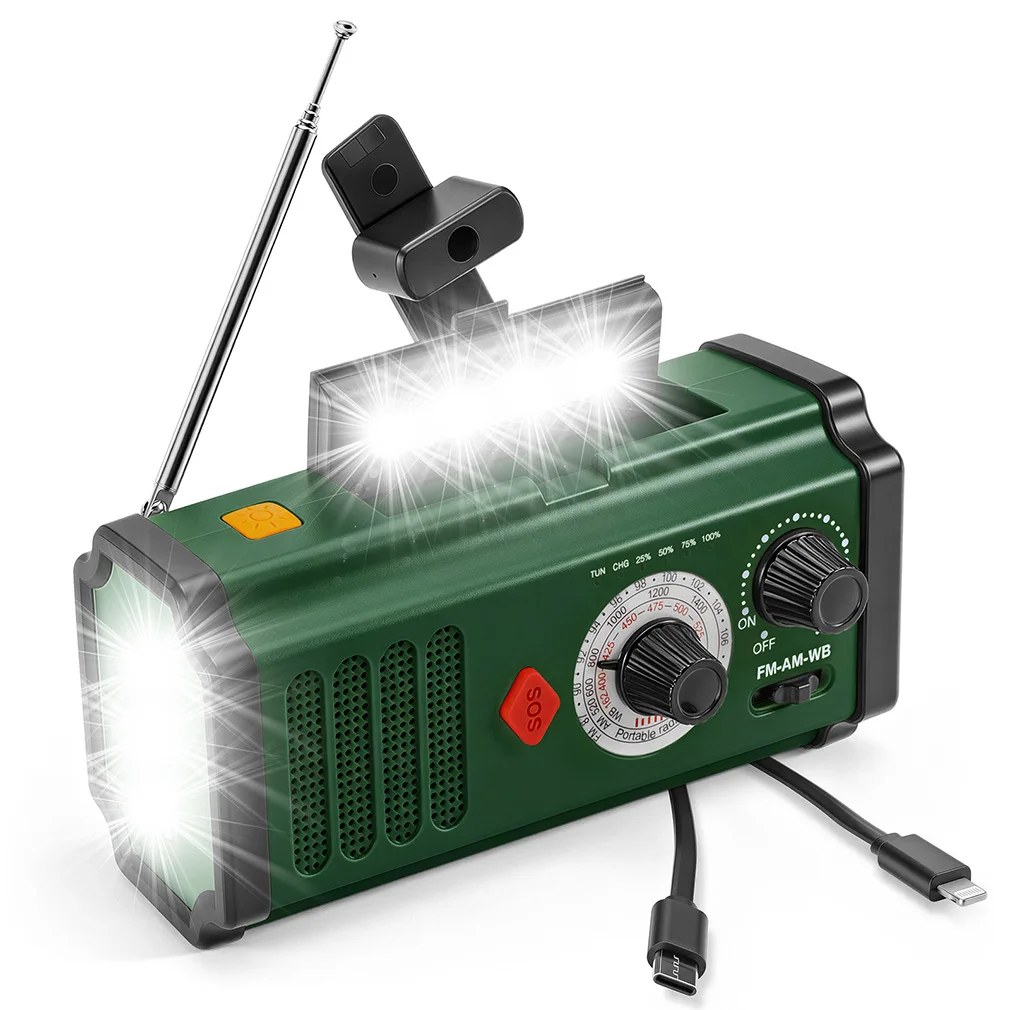 Portable Emergency Solar Hand Crank Outdoor FM AM WB Weather Radio with SOS Alarm Flashlight Rechargeable Power Bank Wholesale view 5