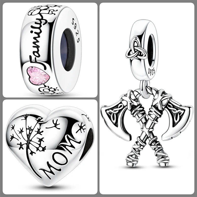 3 Stück 925 Sterling Silber Charm-Perlen-Set Mama Papa Schwester Katze Schmetterling Schleife Liebe Charms für DIY Armband Halskette Schmuckherstellung – Detail 23