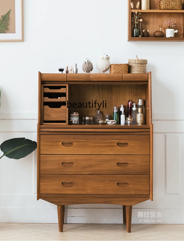 Old teak medieval secretary cabinet bedroom dressing cabinet all solid wood multi-functional drawer storage cabinet