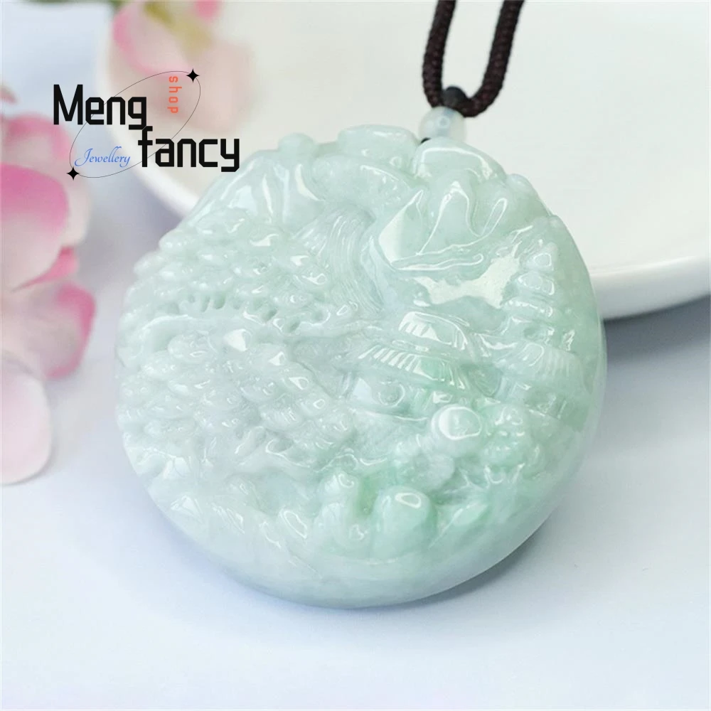 Natural Myanmar A-goods Jadeite Landscape With Double-sided Carving Pendant Exquisite Elegant Simple High-grade Fashion Jewelry