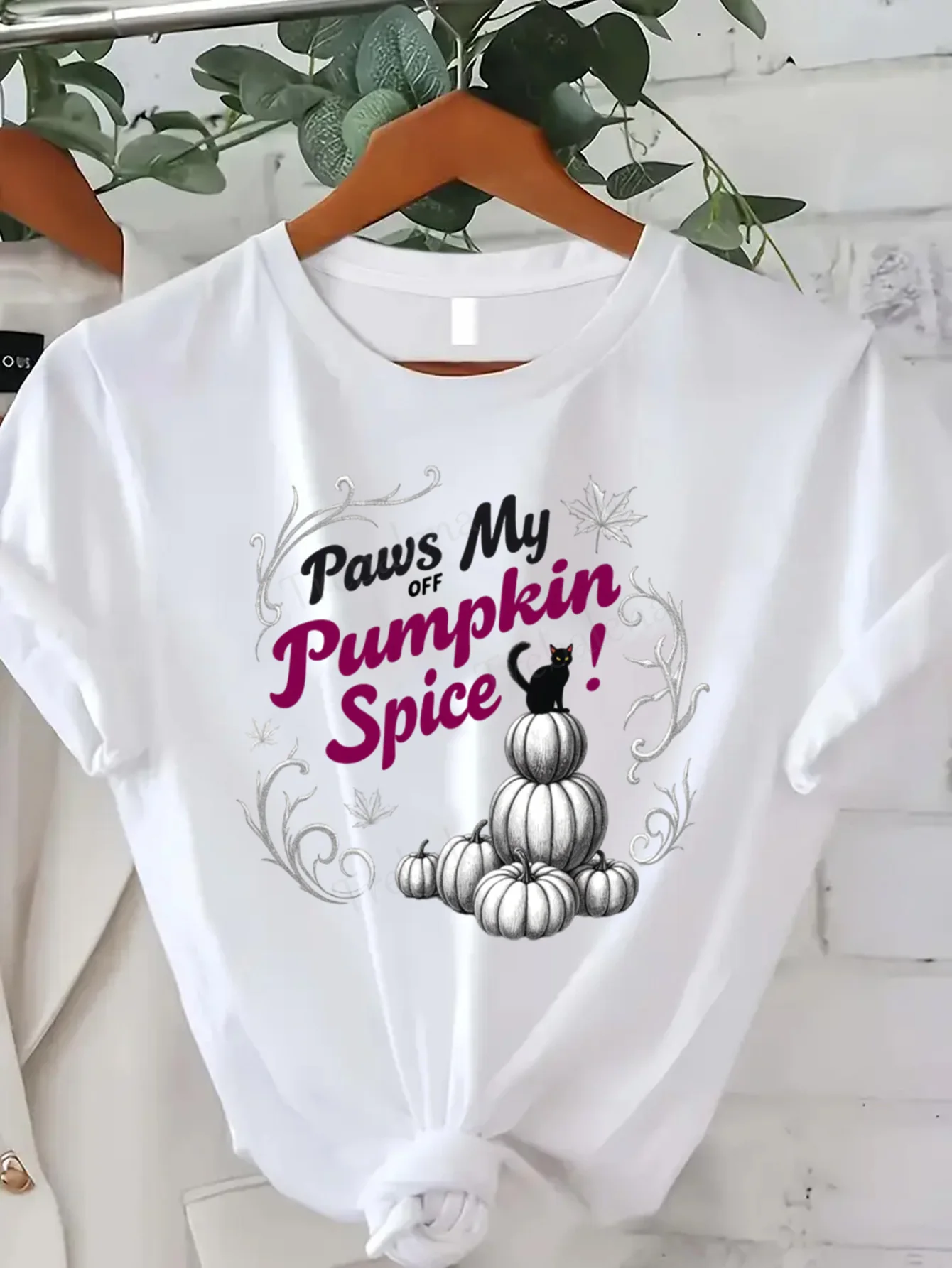 

Round Neck T-shirt Paws Off My Pumpkin Spice Cat Halloween T-Shirt Women Plus Size Short Sleeve Tee Fashion Casual Top