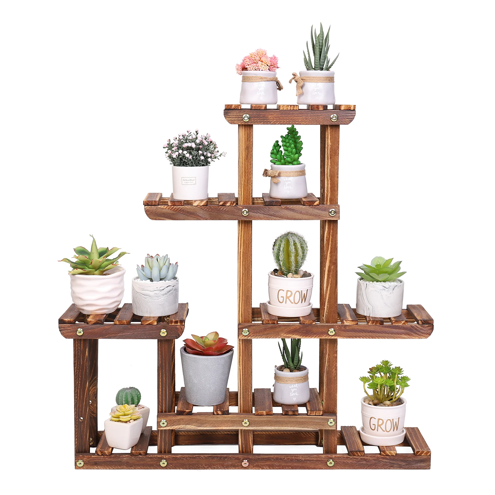 Wood Plant Shelves Indoor Outdoor Plant Pot Stand Holder Corner Plant Display Shelving Unit for Balcony Garden Patio Living Room