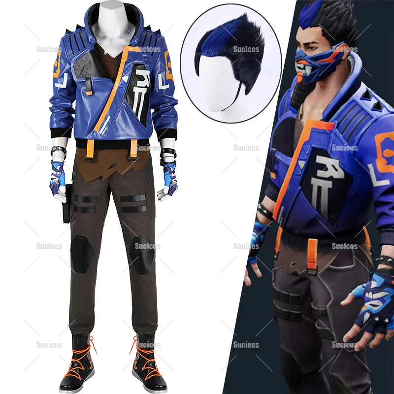 

Valorant Yoru Game Cosplay Costume Yoru Leather Coat Mask Outfit Full Set Wig For Men Halloween Carnival Party Role Play Party