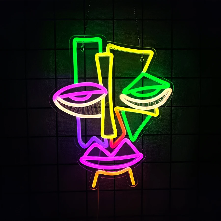 Abstract Face Neon Sign,Abstract Art Led Light up Signs for Wall Decor,Bar,Cafe,Restaurant,Game Room Decor Party, Art Gifts