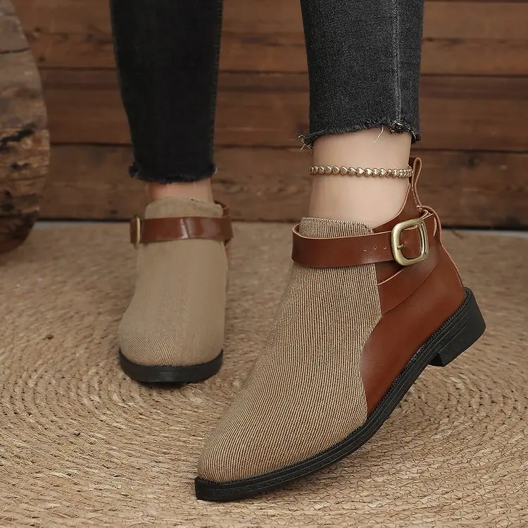 Women's Trend Color Matching Design Non-slip Walking Short Boots 2026 Spring and Autumn New Metal Buckle Decorative Bare Boots