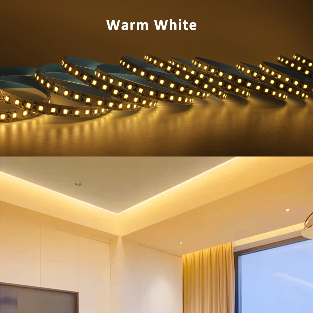 12V 2835 LED Strip Light 120LEDs/M Red Green Blue Yellow Warm WhiteTape Ribbon High Brightness 8mm Lamp For Room Decor Lighting