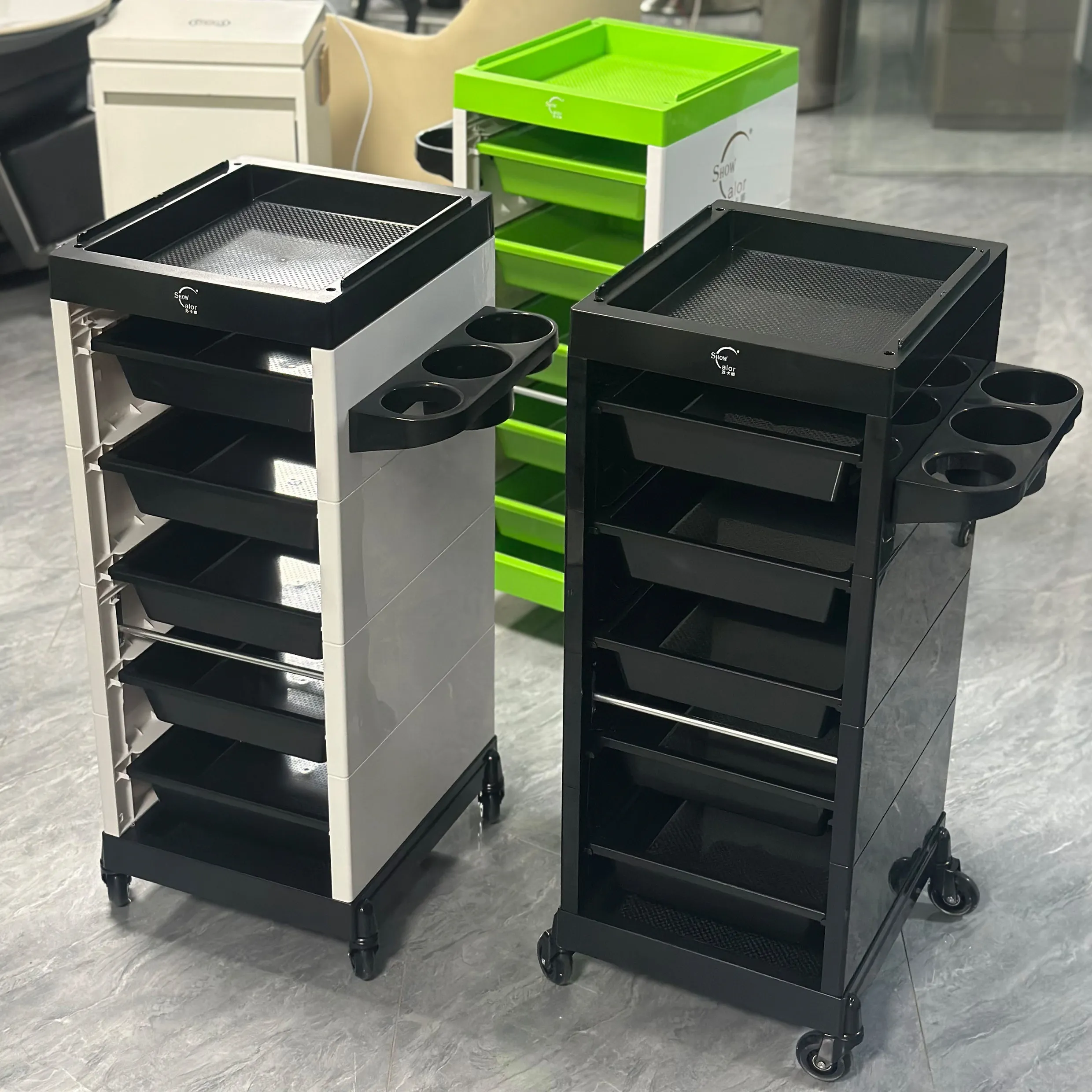 Barber Shop Perm and Dye Trolley Hair Stylist Rack Bar Cart Tool Beauty Trolley Storage Cabinet