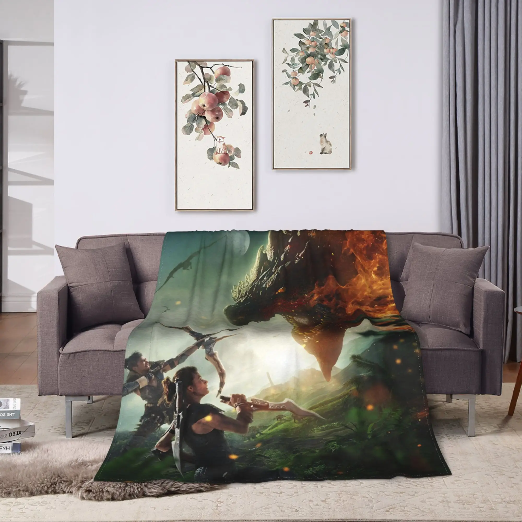 Manta de franela Monster Hunter Wilds, manta suave y duradera de primavera para niños y adultos, colcha para sofá cama