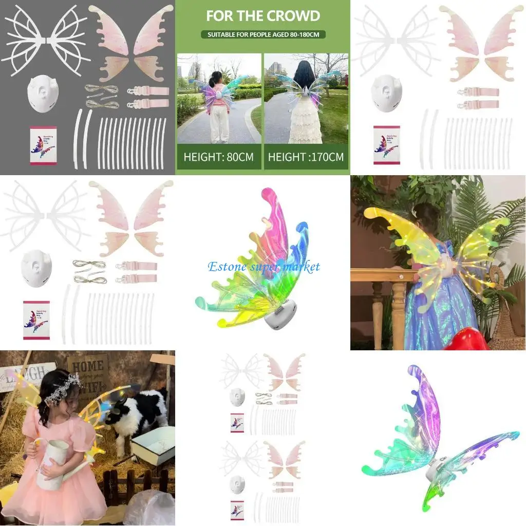 

090B Fairy Wings Backpack for Girls Automatic Flap Butterfly Wings School Dance Play Dress Up Angel Wings Costume Rally Props