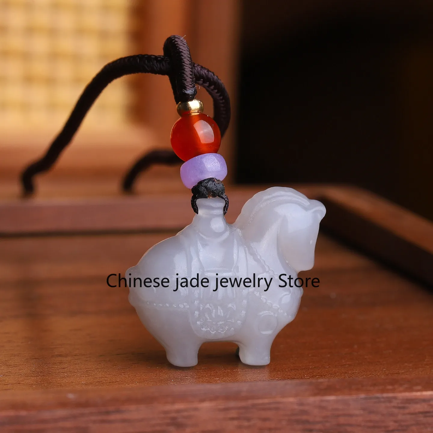Natural genuine Hetian smoke purple Tang horse pendant men and women pendant zodiac horse pendant item
